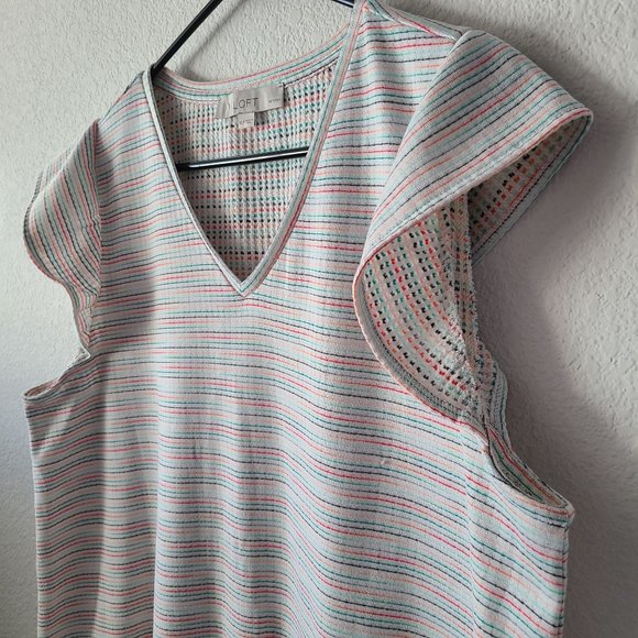 LOFT Petites US Women's Size XLP Rainbow Striped Flutter Sleeve Dress Stretch - Picture 2 of 11